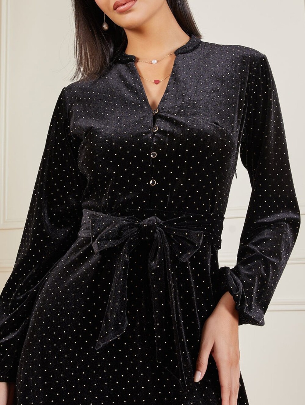 Zara Black Velvet Dot Tie-Waist Dress